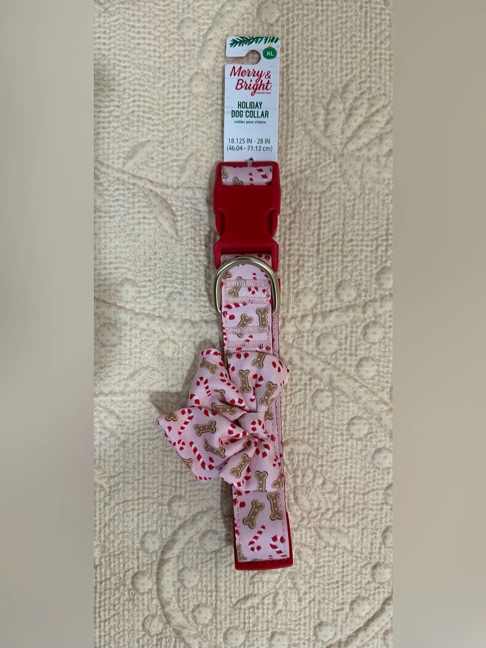 Pink Holiday Dog Collar with Bow